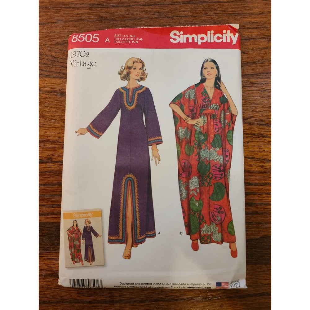 Simplicity 8505 Vintage 1970s Caftan Sewing Pattern Misses Size S-L Uncut Boho